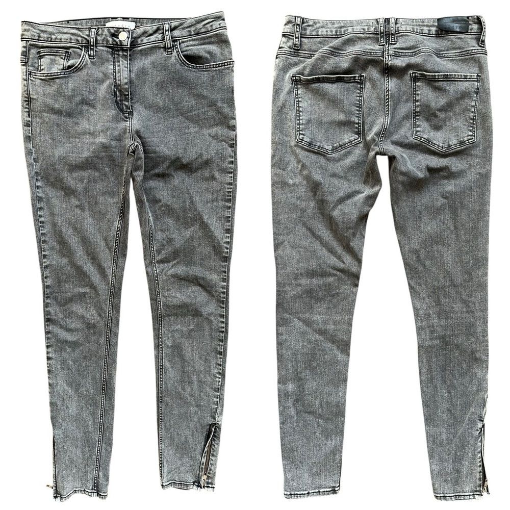 Sandro Gray Mid Rise Zipper Ankle Trim Slim Skinny Jeans FR 40 US Large